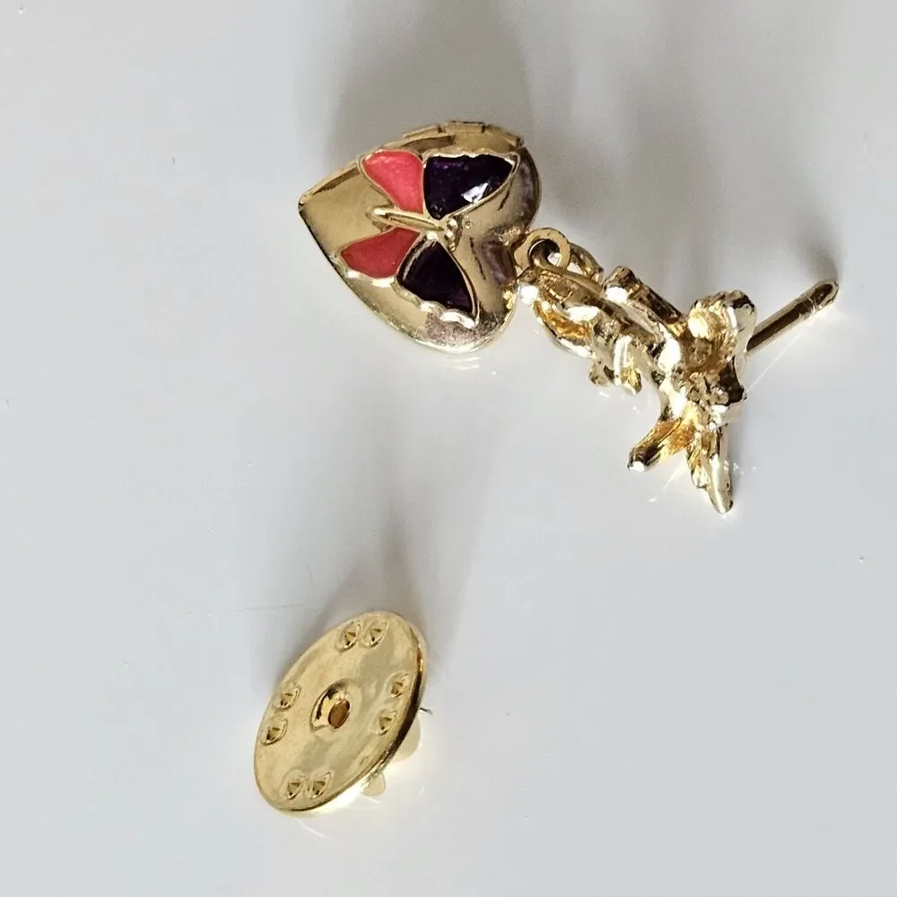 Vintage Lapel Pin Angel Locket Heart Dangle Butterfly Gold Tone